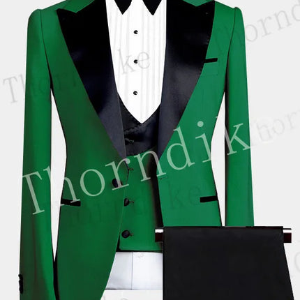 Thorndike Men's Suits 3 Pieces Peaked Lapel Fit Business Regular Prom Tuxedos For Wedding Blazer+Pants+Vest