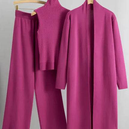 3pcs Suits Women Fashion Knitting Sleeveless Vest Sweater Long Cardigan And Wide-leg Pants Three-piece Set