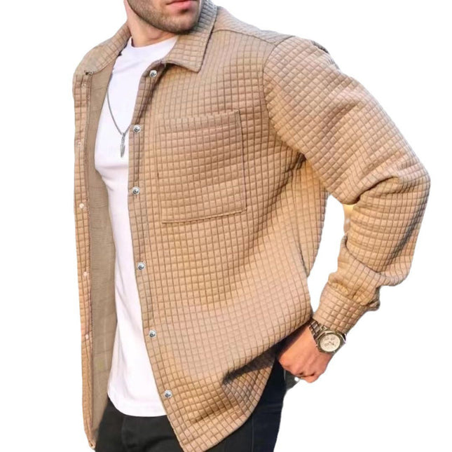 European And American Men's New Plus Size Men's Cardigan Small Plaid Casual Jacquard Sweater Men's Trendy Coat