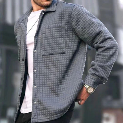European And American Men's New Plus Size Men's Cardigan Small Plaid Casual Jacquard Sweater Men's Trendy Coat