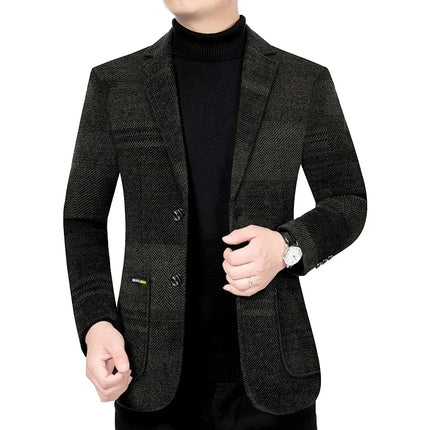 Man Suit Coat Fashion Striped Pocket Long Sleeve Male Outerwear Turn Down Collar Single-breasted Business Men Blazer