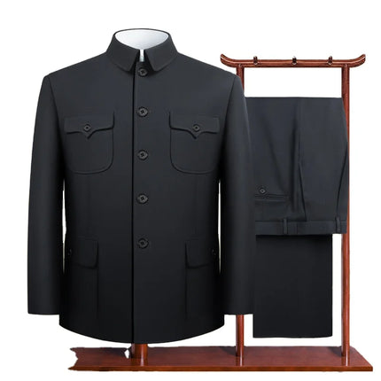 Set of Chinese Tunic Suit for Men, Mao Suit, Coat with Trousers, 2-piece Set, Zhongshan Jacket and Trousers, Twinset
