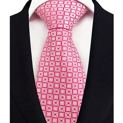 Luxury 8CM Mens Necktie Pink Color Solid Stripes Paisley Ties For Man Groom Jacquard Woven Neck Tie For Business Wedding Party