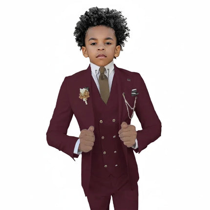 Elegant white 3-piece suit for boys – classic peak lapel tuxedo, suitable for performances and festive attire.