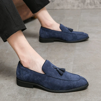 New British Designer Suede LeatherTassel Casual Shoes for Men Purple Blue Brown Moccasins Wedding Prom Homecoming Party Footwear