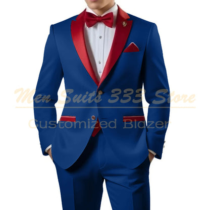 Customized White Men Suits Single Breasted Red Notch Lapel Slim Fit Male Clothing High Quality Wedding 2 Piece Jacket Pants 2025