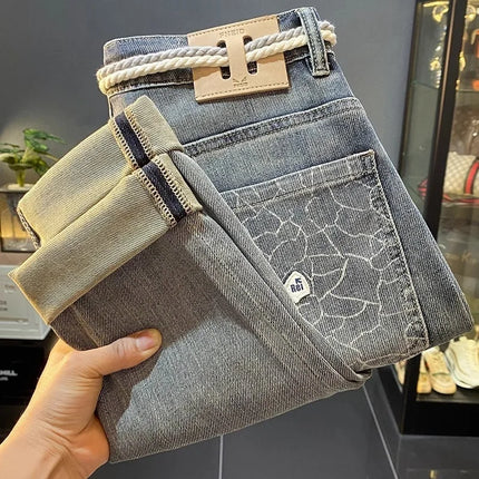 High-End Men's Slim Straight Leg Jeans Casual Print Comfortable Long Trousers Fashionable Trendy Youth Popular Autumn New Arr...