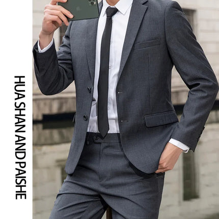 Suit (Blazer+ Trousers) Men's Casual Formal Business Gentleman Solid Color Hosting Four Seasons Slimming Wedding Fashion Suit