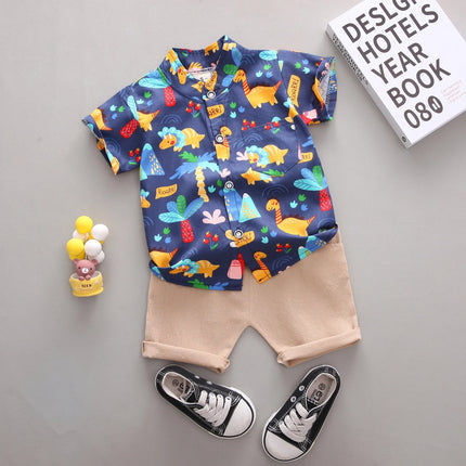 2 PCS Baby Clothing Infant Summer Fashion Cartoon Full Print Pineapple Animal Cartoon Shirt Shorts Set