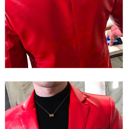 Men Casual Black White Suit Leather Jacket /Men Solid Color Business Suit Collar PU Blazers Dress Coat Fashion /New Men Clothing
