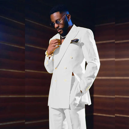 Fashion Yellow Men's Suits Special Style Double Breasted Peaked Lapel Luxury Blazer 2 Piece Jacket Pants Chic Blazer Customized