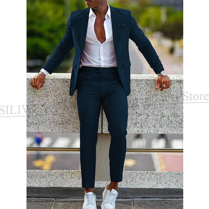 Orange Formal Men Suits For Wedding Prom Notch Lapel Blazer Custom Made Fashion Tuxedos Two-Piece Jacket+Pants Trajes De Hombre