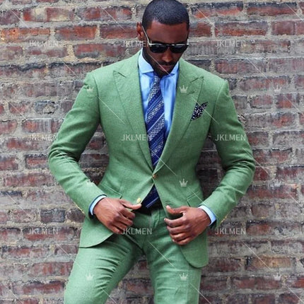 2 Pieces Business Men's Suit for Wedding Party Tuxedos Slim Fit Peak Lapel Custom Made  Male(Jacket+Pants)