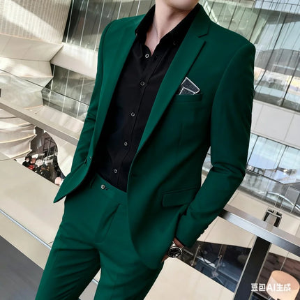 Men's Two-Piece Suit Monochromatic Tern Casual Elegant High-Quality New Banquet Ready Fashionable Ensemble