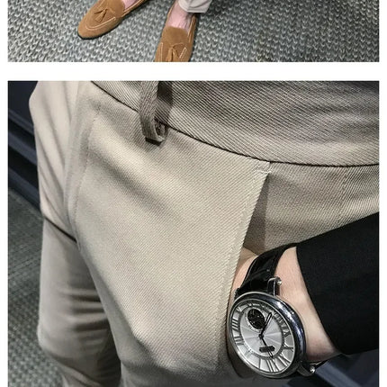 Spring Autumn Men's Slim Fit Korean Style Suit Pants Casual Nine Point Length Trendy White Pants For Office Wear
