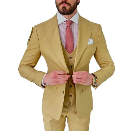 Light Yellow Single Breasted Men's Suit Three-pieces(Jacket+Pants+Vest) Chic Fashion Casual Party Prom Wedding Set