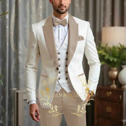 New Men Suit Sets Formal Banquet Luxury Ivory Blazer Vest Burgundy Pants Outfits Wedding Grooms Custom Fashion Slim Fit Costumes