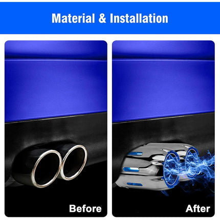 1Pcs 63mm Exhaust Tips Stainless Steel Muffler Car Exhaust Tail Pipe Modification Luminous Tube With Blue Flame LED light