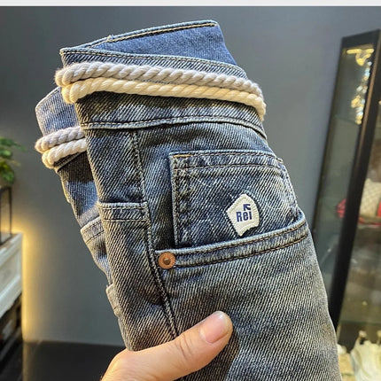 High-End Men's Slim Straight Leg Jeans Casual Print Comfortable Long Trousers Fashionable Trendy Youth Popular Autumn New Arr...