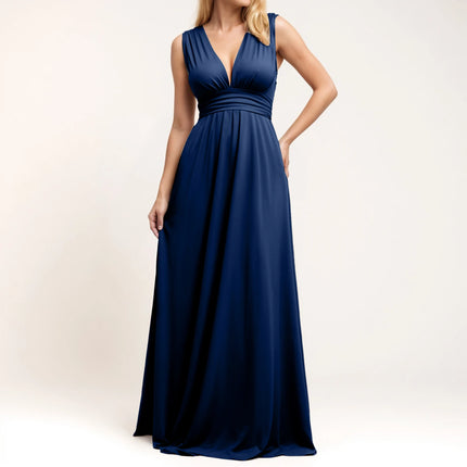 Multiple-Way Women Maxi Dress For Wedding Deep V-Neck Sexy High Waist Evening Party Dress Flowy Ruched A-Line Cocktail Dress