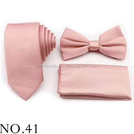Hot Sale Purple Pink Sage Green Tie Set Polyester Necktie Bowtie Cufflink Brooch For Groom Suit Wedding Cravat Shirt Accessory