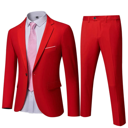 ( Blazer + Pants ) Men's 2 Piece Suit  Random Tie Included, Wedding & Business Dinner Male Formal Menswear Prom & Office Wear