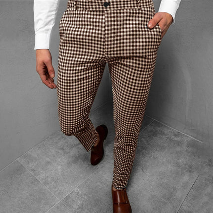 Men's Fashion Plaid Pants 3D Printed Comfortable Business Pants Casual Quick Drying Straight Pants Suit Pants Spring Summer