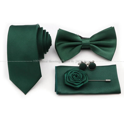 Hot Sale Purple Pink Sage Green Tie Set Polyester Necktie Bowtie Cufflink Brooch For Groom Suit Wedding Cravat Shirt Accessory