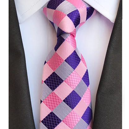 Luxury 8CM Mens Necktie Pink Color Solid Stripes Paisley Ties For Man Groom Jacquard Woven Neck Tie For Business Wedding Party