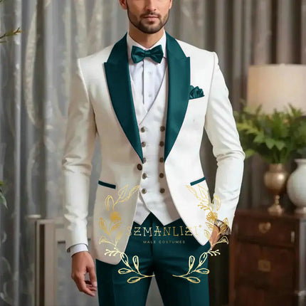 New Men Suit Sets Formal Banquet Luxury Ivory Blazer Vest Burgundy Pants Outfits Wedding Grooms Custom Fashion Slim Fit Costumes