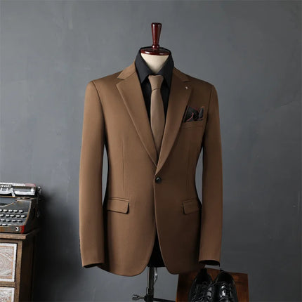 Man Suit Coat Simple Solid Color Single-breasted Male Outerwear Slim Simple Long Sleeve Versatile Wedding Office Men Blazer