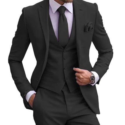 Suits for Men Black Stylish 3 Piece Classic Tuxedos Blazer Vest Pants Formal Elegant Male Wedding Groomsman Bespoke