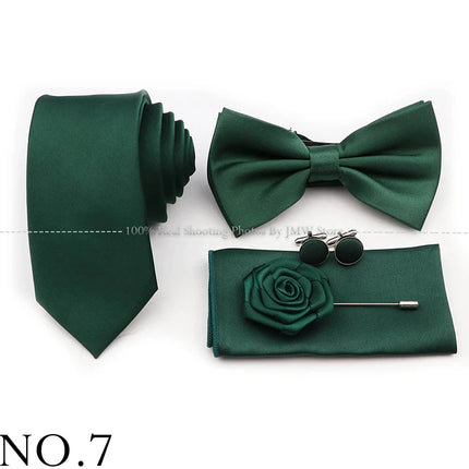 Hot Sale Purple Pink Sage Green Tie Set Polyester Necktie Bowtie Cufflink Brooch For Groom Suit Wedding Cravat Shirt Accessory