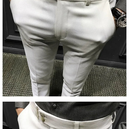Spring Autumn Men's Slim Fit Korean Style Suit Pants Casual Nine Point Length Trendy White Pants For Office Wear