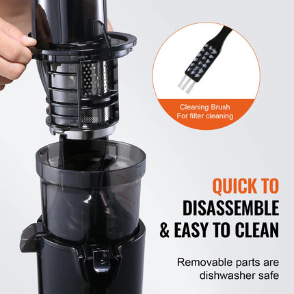 VEVOR Masticating Juicer Cold Press Juicer Machine 2.6" Large Feed Chute Slow Juicer Juice Extractor Maker with High Juice Yield