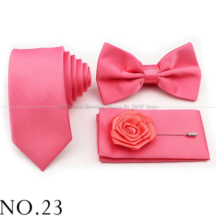 Hot Sale Purple Pink Sage Green Tie Set Polyester Necktie Bowtie Cufflink Brooch For Groom Suit Wedding Cravat Shirt Accessory