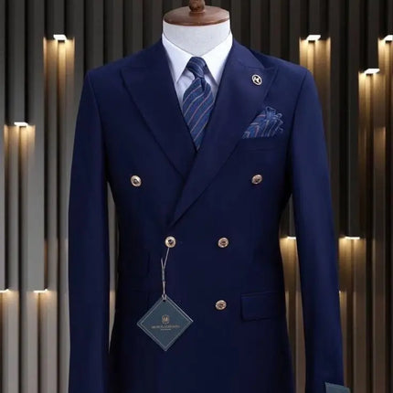 Double Breasted Men Suits Wedding Tuxedo Slim Fit Formal 2 Piece Jacket Pants Groom Prom Party Business Banquet Male Suit