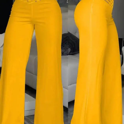 Women's High Waist Wide Leg Pants, Elegant Chain Decor, Black Trousers, Casual Clothes, White, Summer