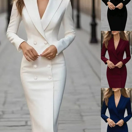 European and American fashion new suit single-breasted long-sleeved commuter jacket dress