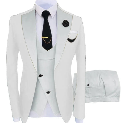 Men Three Piece Suit Sets Turn Down Collar Full Sleeve Blazers Vest Long Pants Slim Fit Ensemble Banquet Evening Splice Spring