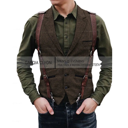 Lapel Neck  Herringbone Men's Suits Vest Single Breasted Slim Fit Men's Waistcoat For Busssiness Wedding