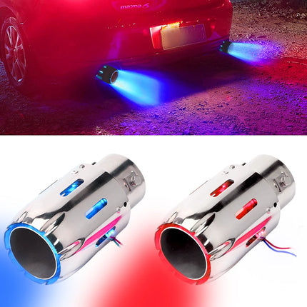 1Pcs 63mm Exhaust Tips Stainless Steel Muffler Car Exhaust Tail Pipe Modification Luminous Tube With Blue Flame LED light