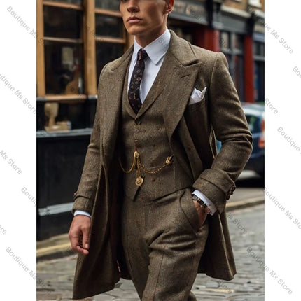 Business Men Suit Single-breasted Peak Lapel 3 Pieces(Jacket+Pants+Vest) Male Formal Wedding Party Set