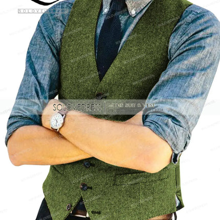 Mens Vests Tweed Herringbone Slim Fit Fashion Men's Suits Vests For Jacket Groomsmen  Waistcoat For Wedding