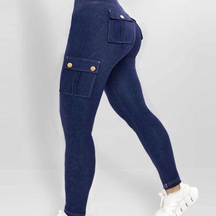 Women's Denim Pants 2024 Summer New Fashion Solid Color Buttoned Pocket Zipper Design High Waist Casual Daily Skinny Jeans