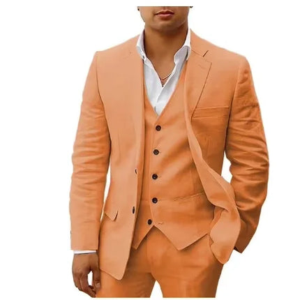 3 piece Linen Summer Men Suits for Wedding Groom Tuxedos 2026 Casual Beach Custom Man Suit Set Jacket Vest with Pants Man Fahion