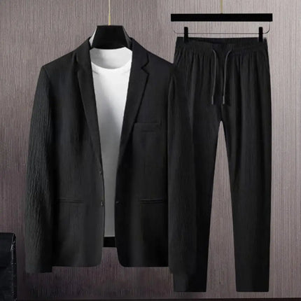 Men Two piece Suit Striped Pleated Men Pants Set Pleated Drawstring Loose Lapel Pockets Thin Formal Business Men Set