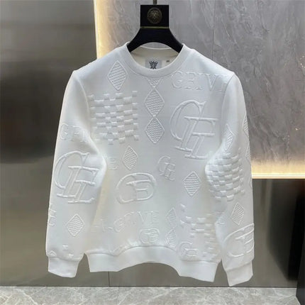 Winter New Letter Jacquard Long Sleeved T-shirt for Men Trendy and Fashionable Slim Fit and Stylish Youth Long Sleeved Shirt