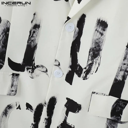 Fashion Casual Style Tops INCERUN Handsome Men's Art Hand-painted Letter Suit Coat Streetwear Male All-match Long Sleeved Blazer
