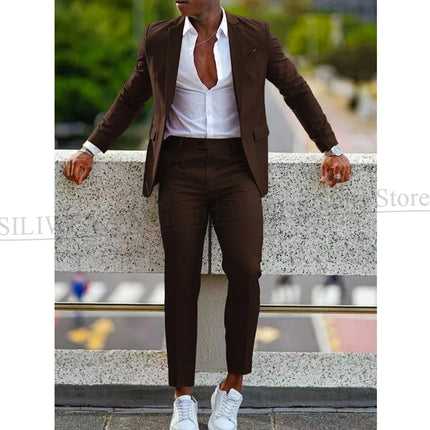 Orange Formal Men Suits For Wedding Prom Notch Lapel Blazer Custom Made Fashion Tuxedos Two-Piece Jacket+Pants Trajes De Hombre